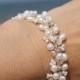 Wedding JewelryDelicate Freshwater Pearl Bracelet with Natural Crystals and Vintage Austrian Rhinestones