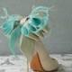 Bridal Party Wedding Aqua Blue And Nude Satin Ribbon Bow And Feather Shoe Clips Set Of Two