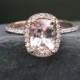 Morganite Diamond Halo Engagement Ring in 14k Rose Gold, Morganite Cushion 9x7mm and Diamond Ring (Also available in 18k Gold)