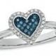 1/7 CT. T.W. Enhanced Blue And White Diamond Frame Heart Ring In Sterling Silver