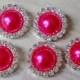 5 pcs - 20mm Silver Metal FUCHSIA Hot Pink Pearl (no.31) Crystal Rhinestone Buttons Embellishments w/ shank - wedding / hair / Flower Center