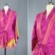 Silk Kimono Cardigan / Kimono Jacket / Vintage Indian Sari / Short Robe Dressing Gown Wedding / Boho Bohemian Pink Yellow Floral Embroidered