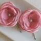 Dusty pink fabric flower in handmade, Bridesmaids hair accessory, Flower Girls hair pin clip, Shoe clip, Bridal hair, Wedding, Birthday gift
