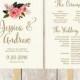 Wedding Program Fan Printable / Wedding Fan / Watercolor Flower, Gold Calligraphy, Pink Rose on Cream / DIY Fan ▷Printable PDF