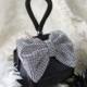 Black Satin Fabric Wedding Bag Clutch Formal Evening Bag Rinestone Fabric Bow and Wrist strap