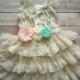 Rustic Flower Girl Dress, Mint / Coral Flower Girl Dress, Country Flower Girl Dress , Lace Flower Dress,