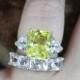 Custom Celebrity Yellow White Sapphire Radiant Trillion Engagement Ring Band Set 14k 18k White Yellow Rose Gold-Platinum-Wedding-Anniversary