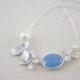 Silver orchid flower necklace with periwinkle blue Chalcedony with pearl