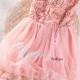 Elegant Dusty Rose Pink Rosette with Bubble Skirt Flower Girl Dress