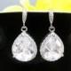 Large Lux Cubic Zirconia Earrings Clear White Crystal Teardrop Earrings Bridal Earrings Wedding Jewelry Bridesmaid Gift (E048)