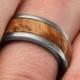 Mens Titanium Wedding Band, 10k White Gold Ring With Black Ash Burl Inlay, Handmade Jewelry