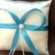 wedding ring bearer pillow custom made white and turquoise blue