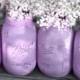 Lilac Weddings / Distressed Mason Jars / Painted Glass Jar Wedding Decoration / Lavender Wedding Centerpiece For Shabby Chic Weddings