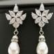 Crystal Bridal Earrings, Pearl Drop Wedding Earrings Bridesmaid Earrings Ivory Pearl Earrings Wedding Jewelry
