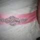 Pink Satin Sash with Crystal Beading, Aqua Wedding sash, Aqua waist sash, Aqua Dress sash, Customize bridal sash, customize dress sash