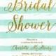 turquoise blue bridal shower invitation, stripes gold glitter bridal shower invite, modern digital 5x7 shower invitation 116