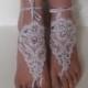 Free Ship Silver Wedding Barefoot Sandals Flowers  Wedding Shoes , Foot Jewelry, Brides Accessories