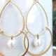 White Pearl Gold Chandelier Earrings. Gold Dangle Earrings. Pearl Jewelry. Delicate. Everyday. Simple. Pearls.Bridal Jewelry.Dangle Earrings