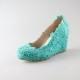 2015 cyan lace wedge, handmade lace bridal shoes, cyan lace wedding shoes, cyan lace shoes in handmade