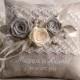 Lace Wedding Pillow  Ring Bearer Pillow Embroidery Names, shabby chic natural linen