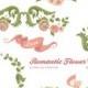 Romantic Flower Clipart  - Wreath, Banners, Bouquets - 300 dpi, Eps, Png files