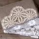 Set of 5 - Linen Burlap Clutch Vintage Doily - Bridesmaid Gift - Rustic Wedding - Eco Friendly Wedding - Burlap Lace