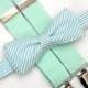 Mint bow tie and suspenders, mint wedding, mint seersucker bow tie, groomsmen bow tie, mint suspenders, ring bearer outfit