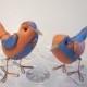 Wedding Cake Topper Birds: Blue and Orange Fabric Birds Cake Topper for weddings, Love Birds, Bird Pair