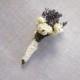 Custom Lavender Boutonniere with White Dried Flowers wrapped in Lace