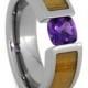 Tension Set Ring with Sensational Purple Amethyst and Bamboo, Engagement Style Titanium Tension Ring