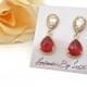 Ruby red Earrings ~ Gold teardrops ~ 14k gold over Sterling Silver posts ~ Bridal jewelry ~ Brides earrings ~Valentine's, July Birthday Gift