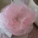 Fabric flower shoe clips or bobby pins. Pink organza and lace wedding accessories, special occassion
