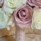 Vintage looking silk lavendar and ivory rose wedding bouquet with pearl accents
