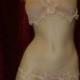 Bridal Lingerie Nude Color Bra & Thongs Set trimmed with Silk Venice Lace
