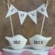 Wedding cake topper and L O V E banner...package deal ... rustic vintage white mr, mrs love birds and fabric banner included