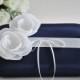 Beautiful Wedding ring Bearer Pillow / You Choose the Colors..shown in Midnight blue with Off white satin flowers