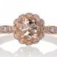 14K Morganite Engagement Ring Rose Gold 6mm Alternative Custom Bridal Wedding Gemstone Jewelry Diamond Halo Floral Design Ring