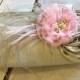 Gray Pink Sequin Clutch handbag Sm Purse for Wedding Prom w/ satin roses & rhinestones Maribu feathers