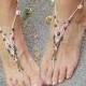 Wedding bridal white barefoot sandals bridal anklets beach shoes macrame toe ring beaded foot jewelry brass tagt team