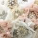 Brooch Bouquet, Vintage-Style, Bridal, Wedding, Jeweled in Ivory, Tan, Beige, Champagne and Blush with Lace and Pearls