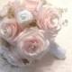 Blush paper roses, lace, pearls and gold baby's breath Bridal bouquet, Made in colors of your choice, Shabby chic bouquet, Throw bouquet