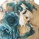 Unique Dragon themed Bouquet in handmade paper flowers, Fantasy themed bouquet, Fake flower bouquet, silk bouquet, Teal and white bouquet