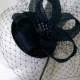 Light Navy Blue Veil Sinamay Loop & Pearl Bridal Wedding Fascinator Mini Hat - Custom Made to Order