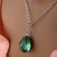 Peridot Green Glass Jewel Necklace Sterling Silver Jewelry