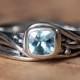 Rustic engagement ring set - aquamarine gemstone ring - recycled sterling silver - handmade wedding rings - Pirouette - custom made to order