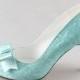 Light green fresh mint lace bow shoes wedding party shoes -  peep toe open toe heels pumps green blue heels - other colors are available too