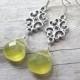 drop earrings yellow green teardrop earrings and silver filigree  bridal jewelry  drop long dangle bridesmaid earrings