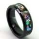 8mm Beveled Black Ceramic Ring w/ Abalone Inlay - Wedding Ring - Promise Ring / Engagement Ring - Father's Day Gift Idea