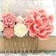 Coral Rose Hair Comb Floral Collage Comb Wedding Accessories Bridal Hair Comb Bridesmaids Gifts Decorations for Hair Bright Spring Colors
