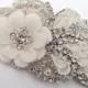 Couture Crystal Beaded Bridal Hair Clip Fascinator, Wedding Headpiece, Bridal Ribbon Headband, Flower Hairclip, Ivory Bridal Hair Clip